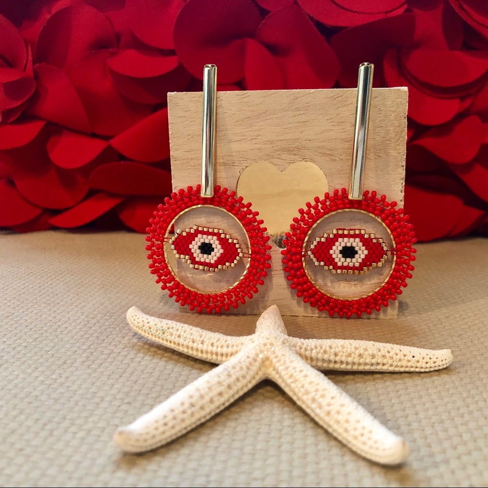 Red Beaded Eye Hoops